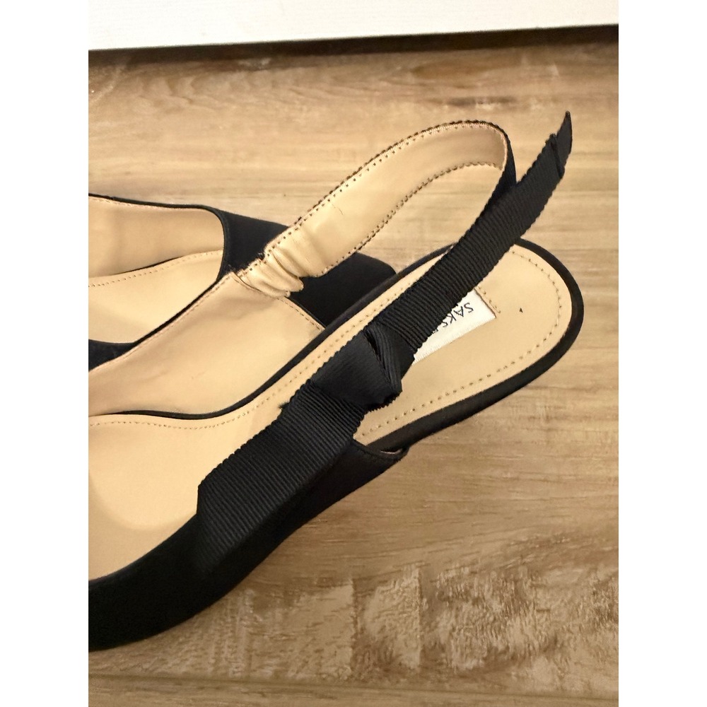 Saks Fifth Avenue Farry Black Fabric Bow Slingback Kitten Heel Pumps Womens 9M - Picture 5 of 14